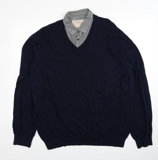 Sand Stone Mens Blue Collared Cotton Pullover Jumper Size 2XL Long Sleeve