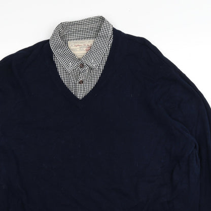 Sand Stone Mens Blue Collared Cotton Pullover Jumper Size 2XL Long Sleeve