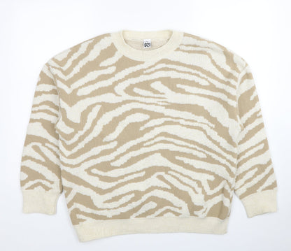 George Womens Beige Round Neck Animal Print Polyester Pullover Jumper Size 12