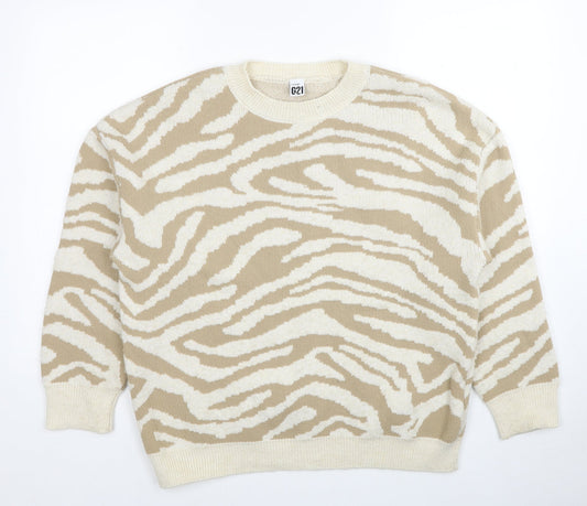 George Womens Beige Round Neck Animal Print Polyester Pullover Jumper Size 12