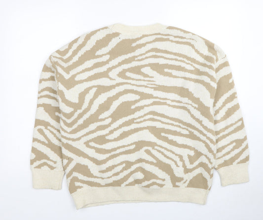 George Womens Beige Round Neck Animal Print Polyester Pullover Jumper Size 12
