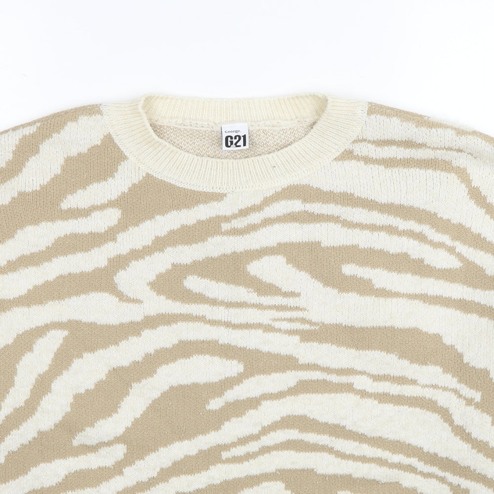 George Womens Beige Round Neck Animal Print Polyester Pullover Jumper Size 12