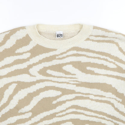 George Womens Beige Round Neck Animal Print Polyester Pullover Jumper Size 12