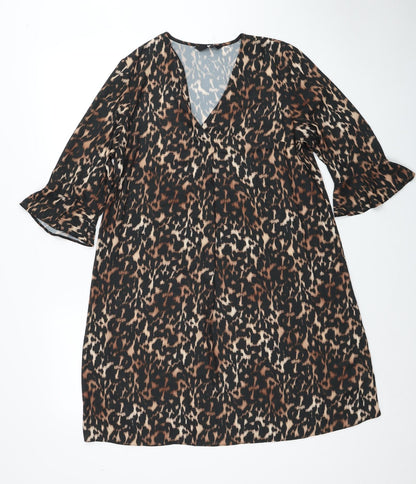 Very Womens Black Animal Print Polyester Trapeze & Swing Size 14 V-Neck Pullover