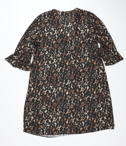 Very Womens Black Animal Print Polyester Trapeze & Swing Size 14 V-Neck Pullover