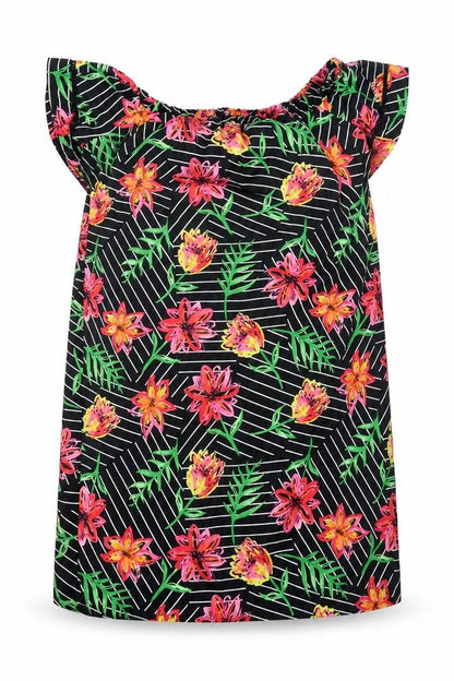 Primark Womens Black Floral Polyester T-Shirt Dress Size 8 Off the Shoulder Pullover