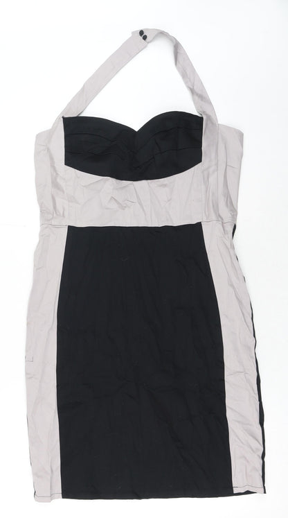 Fashion Union Womens Grey Colourblock Cotton Bodycon Size 16 Halter Zip