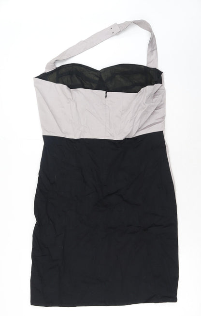 Fashion Union Womens Grey Colourblock Cotton Bodycon Size 16 Halter Zip
