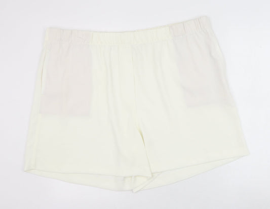 Marks and Spencer Womens Ivory Polyester Basic Shorts Size 24 Regular Pull On