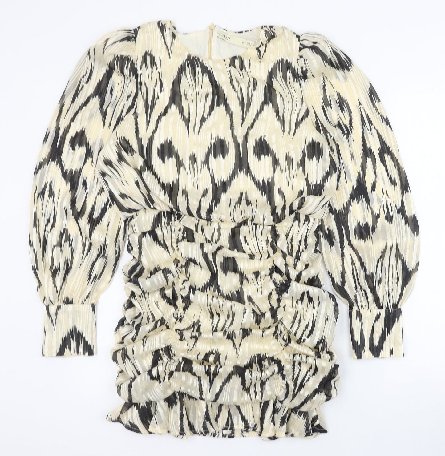 Oasis Womens Ivory Geometric Polyester Bodycon Size 12 Round Neck Zip