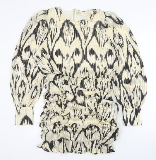 Oasis Womens Ivory Geometric Polyester Bodycon Size 12 Round Neck Zip