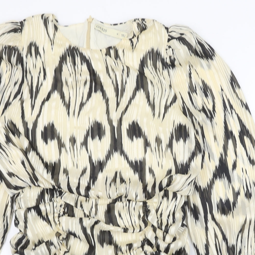 Oasis Womens Ivory Geometric Polyester Bodycon Size 12 Round Neck Zip