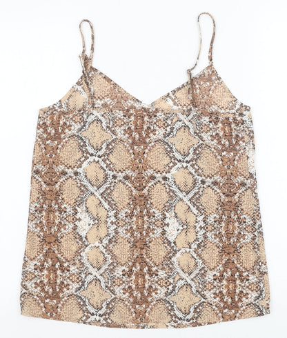 Marks and Spencer Womens Brown Animal Print Polyester Basic Tank Size 8 V-Neck - Snakeskin Pattern