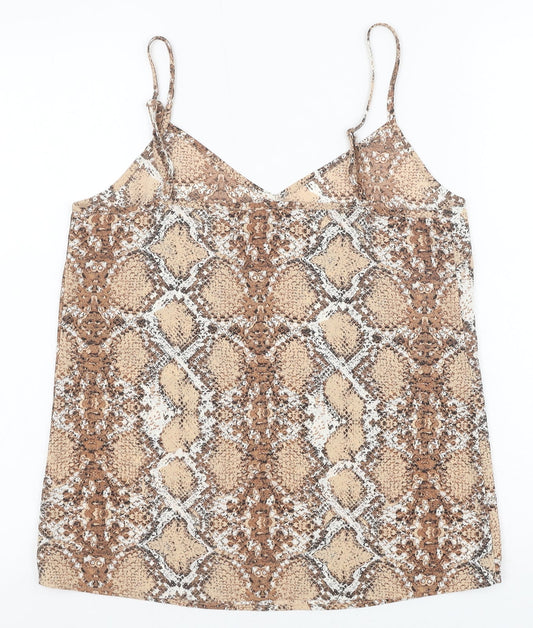 Marks and Spencer Womens Brown Animal Print Polyester Basic Tank Size 8 V-Neck - Snakeskin Pattern
