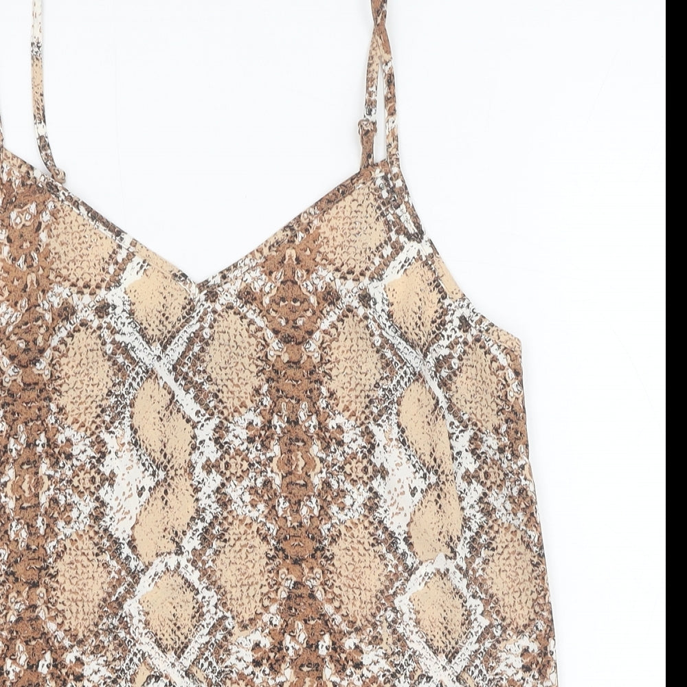 Marks and Spencer Womens Brown Animal Print Polyester Basic Tank Size 8 V-Neck - Snakeskin Pattern