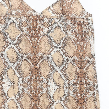 Marks and Spencer Womens Brown Animal Print Polyester Basic Tank Size 8 V-Neck - Snakeskin Pattern