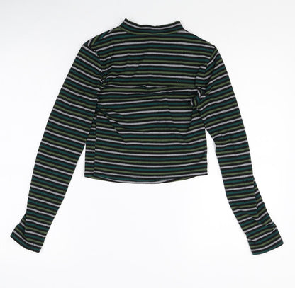 Primark Womens Multicoloured Striped Polyester Basic T-Shirt Size XS Mock Neck