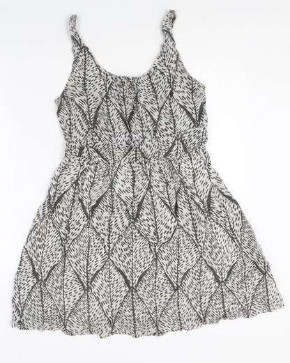 Lavand Womens Grey Geometric 100% Cotton A-Line Size L Scoop Neck Pullover