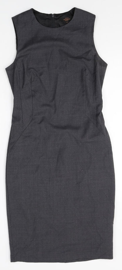 NEXT Womens Grey Wool Pencil Dress Size 6 Round Neck Zip
