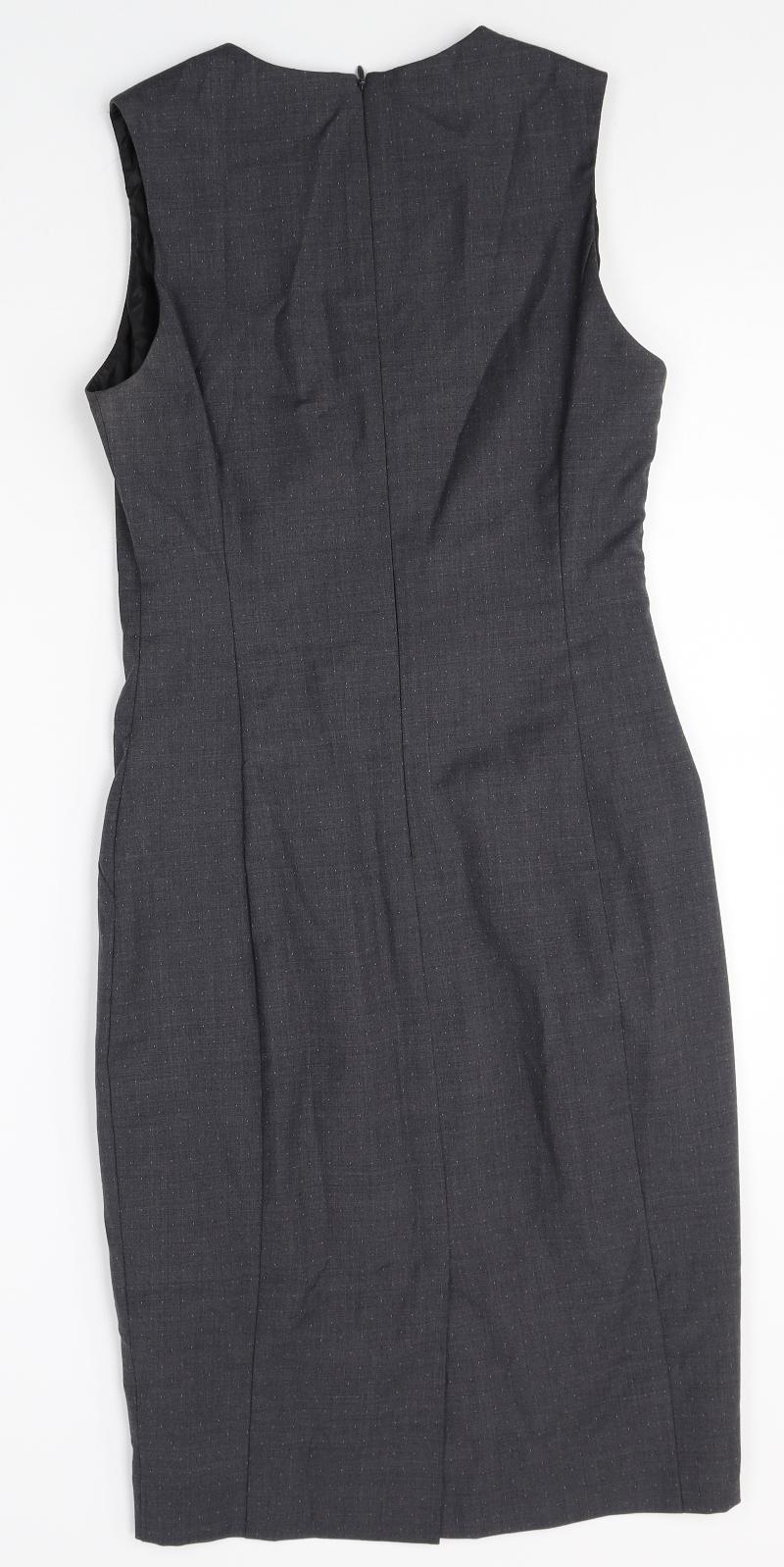 NEXT Womens Grey Wool Pencil Dress Size 6 Round Neck Zip