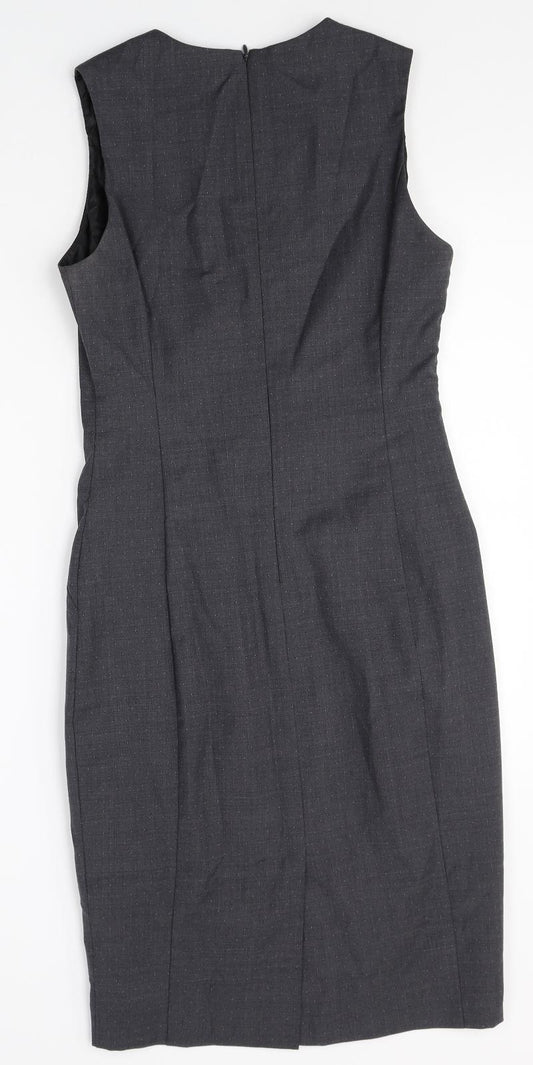 NEXT Womens Grey Wool Pencil Dress Size 6 Round Neck Zip
