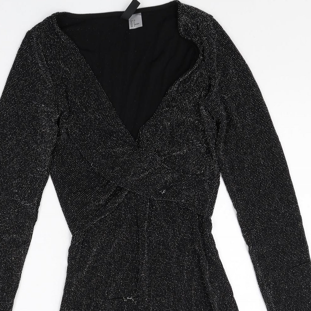 Divided Womens Black Polyamide Bodycon Size 6 V-Neck Pullover