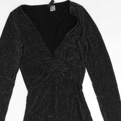 Divided Womens Black Polyamide Bodycon Size 6 V-Neck Pullover