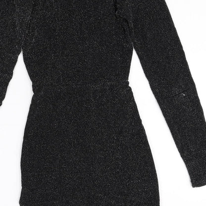 Divided Womens Black Polyamide Bodycon Size 6 V-Neck Pullover