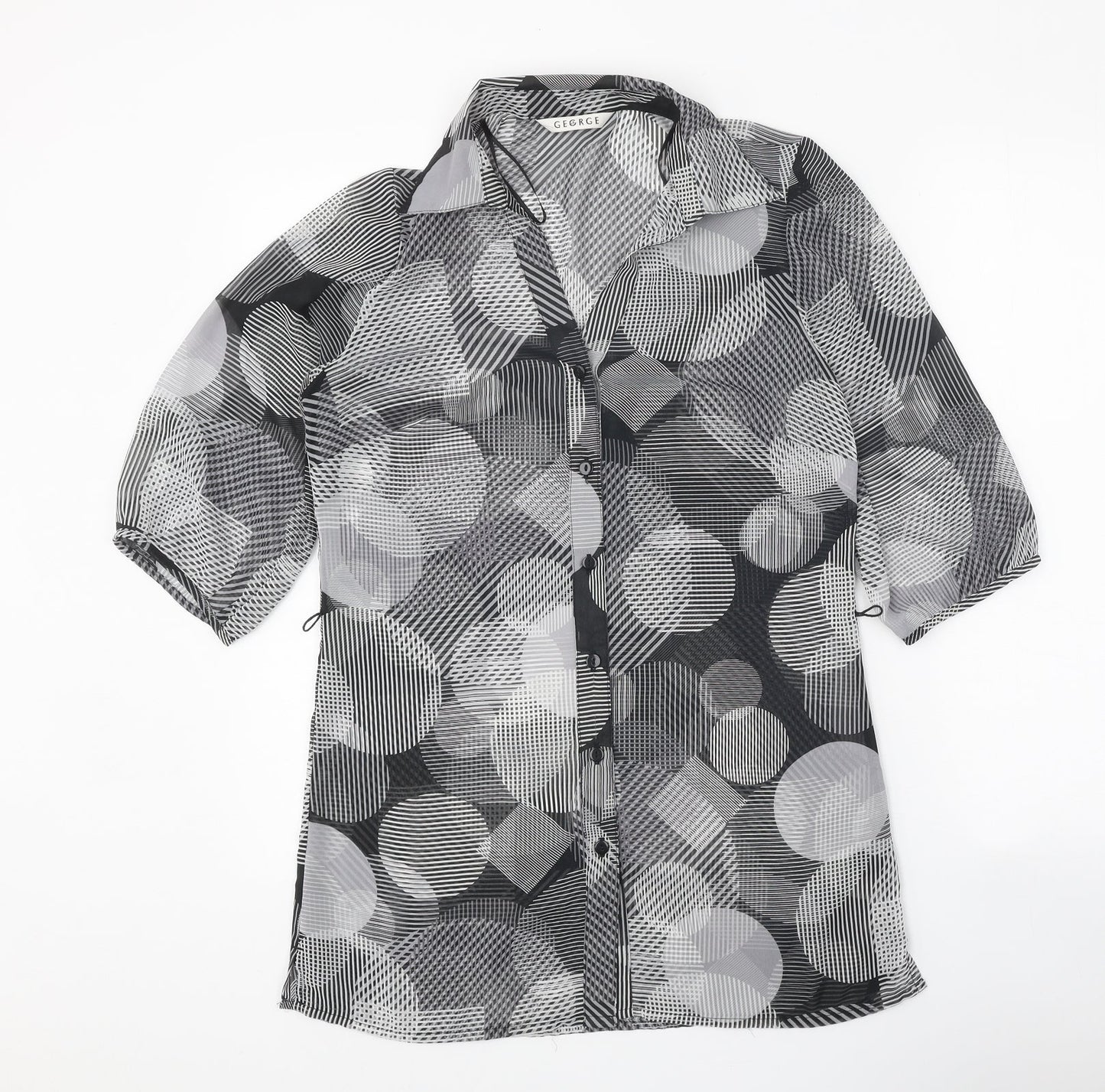 George Womens Black Geometric Polyester Basic Button-Up Size 8 Collared