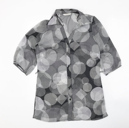 George Womens Black Geometric Polyester Basic Button-Up Size 8 Collared