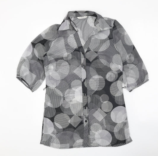 George Womens Black Geometric Polyester Basic Button-Up Size 8 Collared
