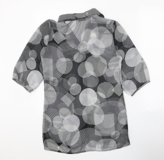 George Womens Black Geometric Polyester Basic Button-Up Size 8 Collared