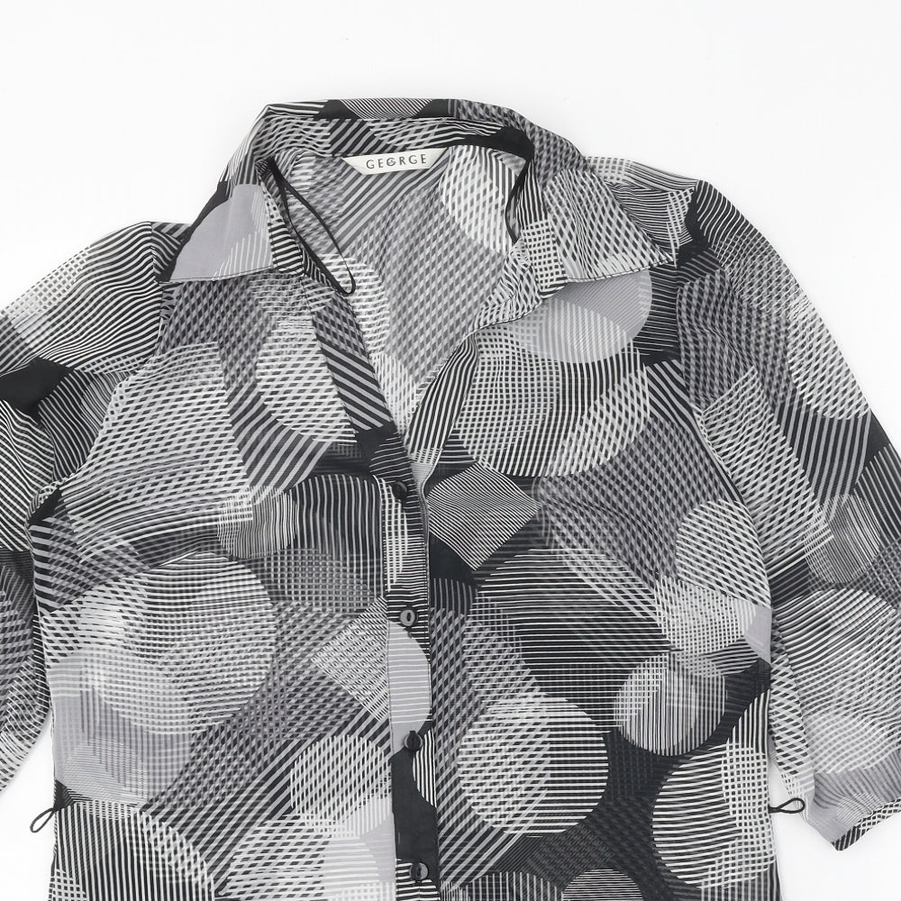 George Womens Black Geometric Polyester Basic Button-Up Size 8 Collared