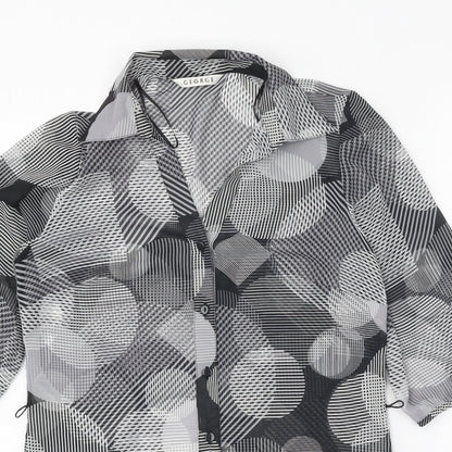 George Womens Black Geometric Polyester Basic Button-Up Size 8 Collared