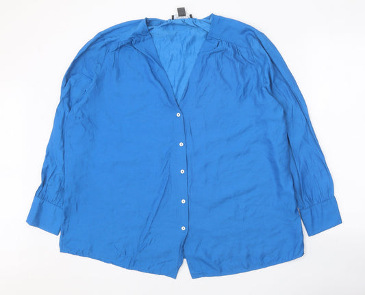 Primark Womens Blue Polyamide Basic Button-Up Size 12 V-Neck