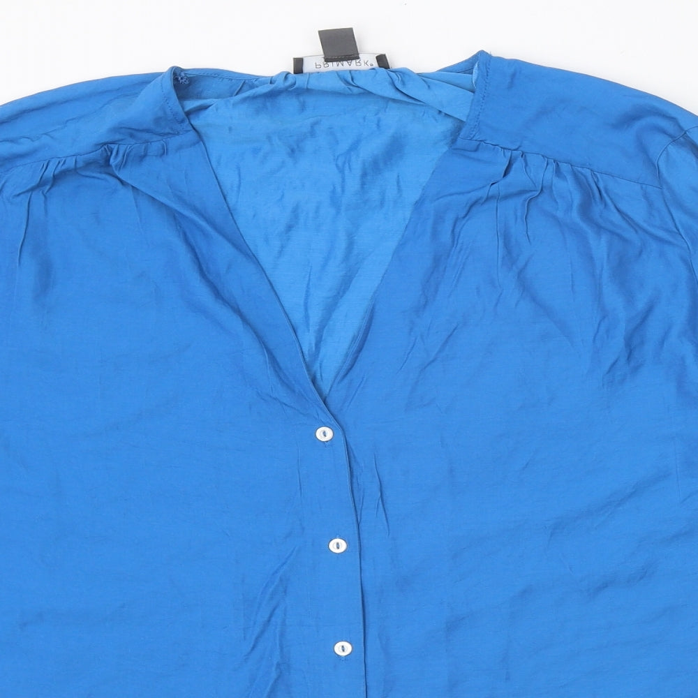 Primark Womens Blue Polyamide Basic Button-Up Size 12 V-Neck