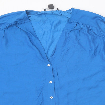Primark Womens Blue Polyamide Basic Button-Up Size 12 V-Neck