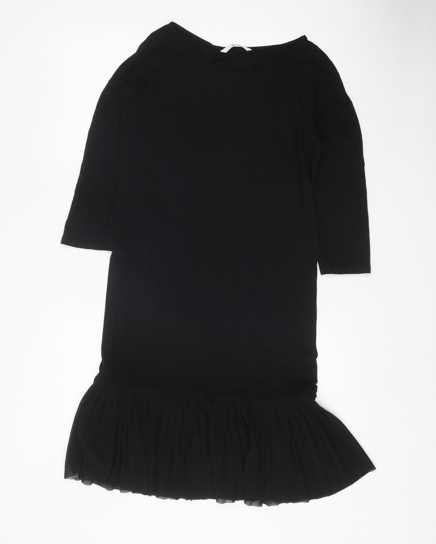 TU Womens Black Viscose T-Shirt Dress Size 8 Boat Neck Pullover