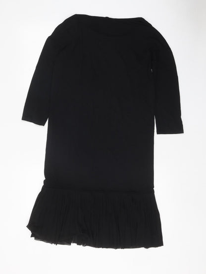 TU Womens Black Viscose T-Shirt Dress Size 8 Boat Neck Pullover