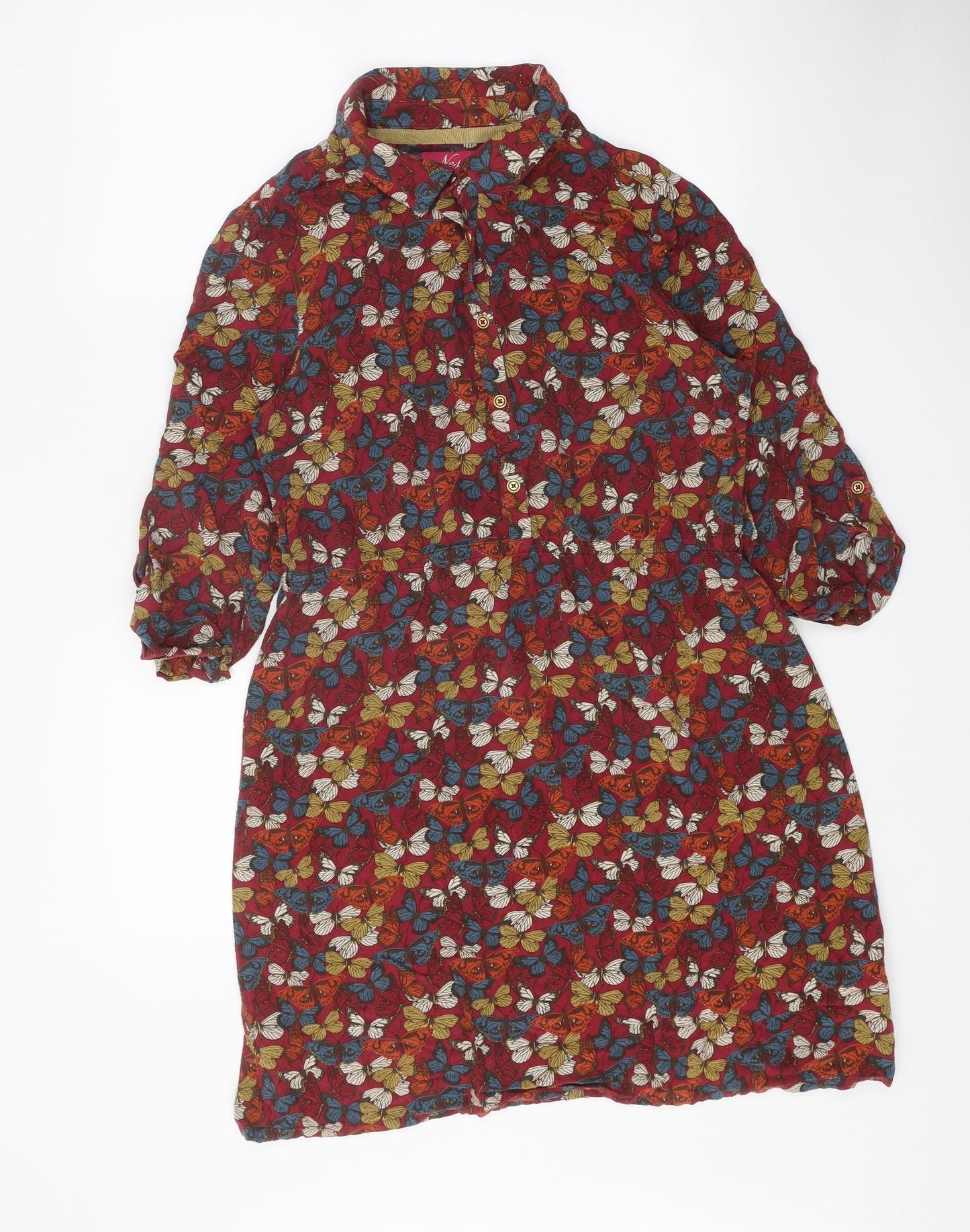 Ness Womens Pink Geometric Viscose Shirt Dress Size 14 Collared Button - Butterfly Pattern