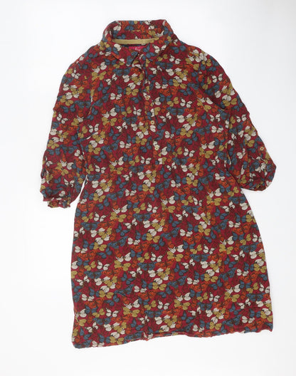 Ness Womens Pink Geometric Viscose Shirt Dress Size 14 Collared Button - Butterfly Pattern