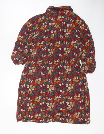 Ness Womens Pink Geometric Viscose Shirt Dress Size 14 Collared Button - Butterfly Pattern