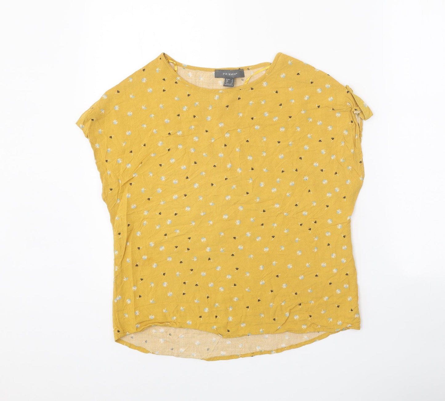 Primark Womens Yellow Floral Viscose Basic Blouse Size 8 Round Neck