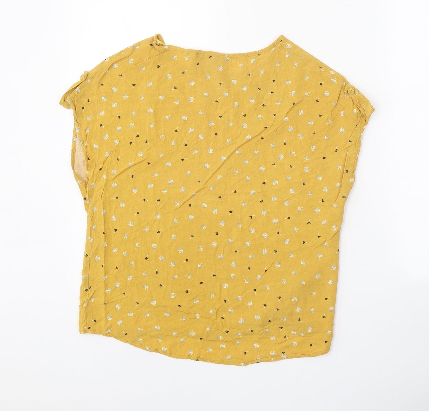 Primark Womens Yellow Floral Viscose Basic Blouse Size 8 Round Neck