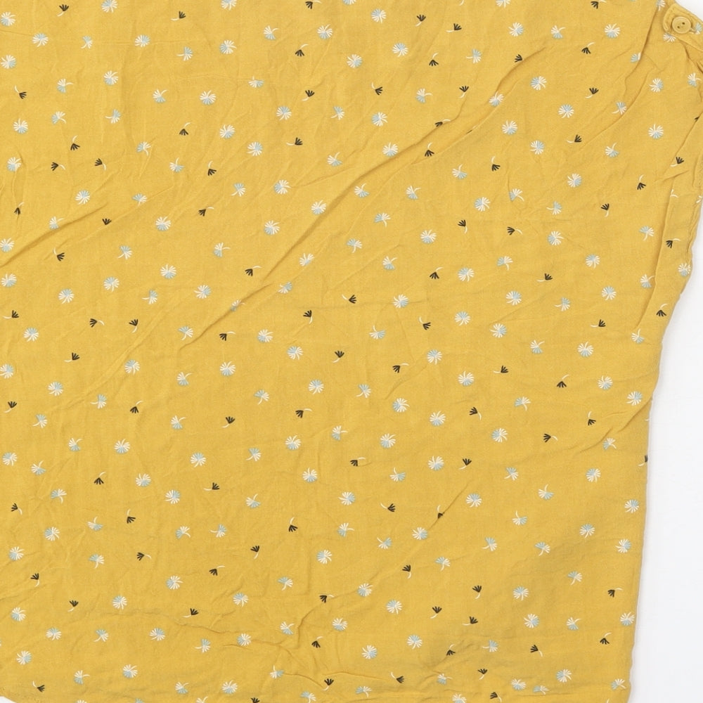 Primark Womens Yellow Floral Viscose Basic Blouse Size 8 Round Neck