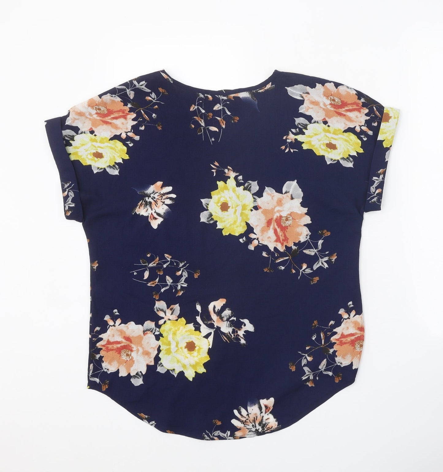SheIn Womens Blue Floral Polyester Basic Blouse Size M V-Neck