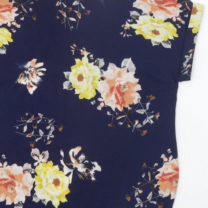 SheIn Womens Blue Floral Polyester Basic Blouse Size M V-Neck