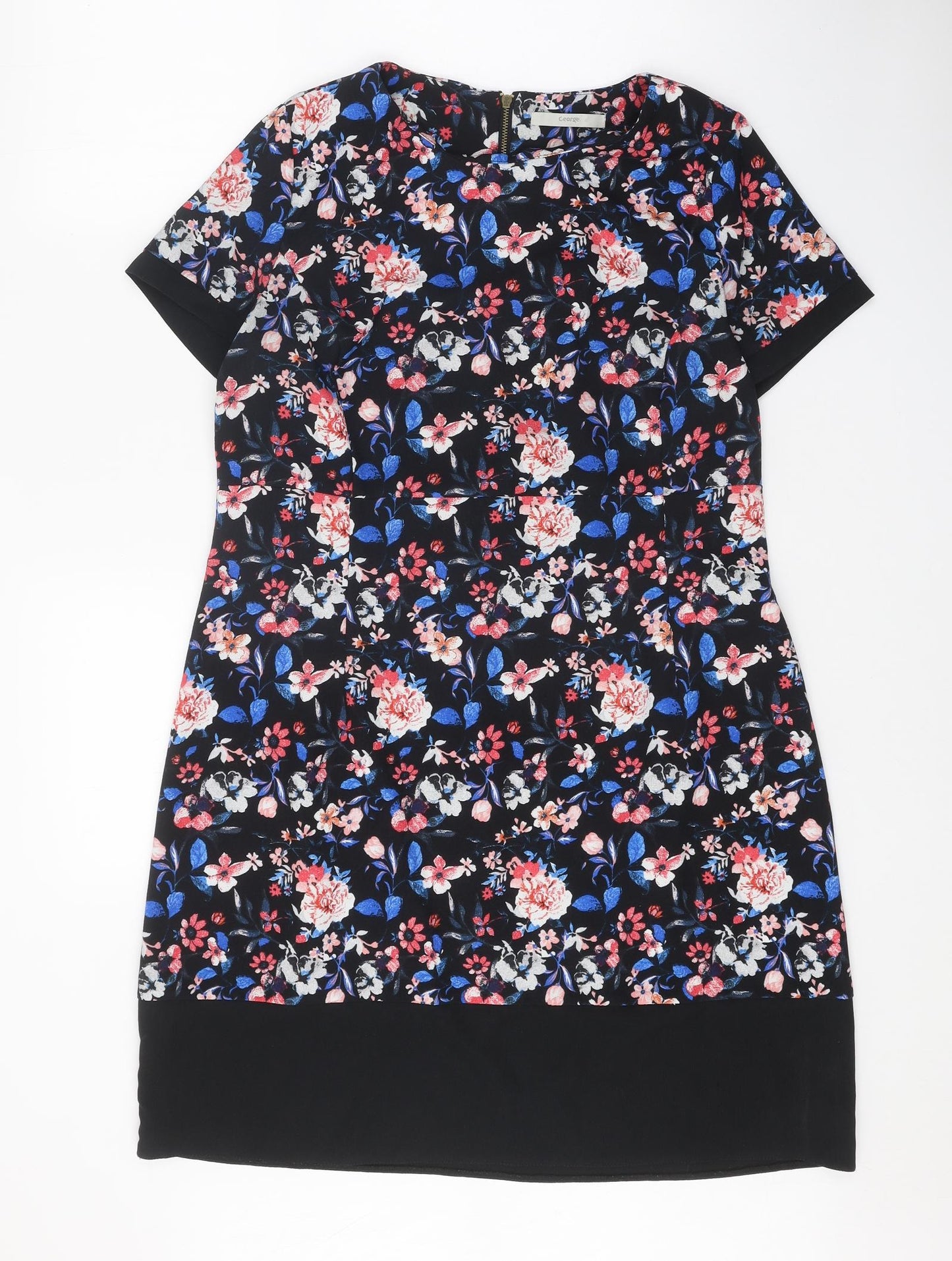 George Womens Black Floral Viscose Shift One Size Round Neck Zip