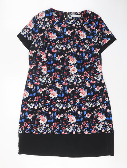 George Womens Black Floral Viscose Shift One Size Round Neck Zip