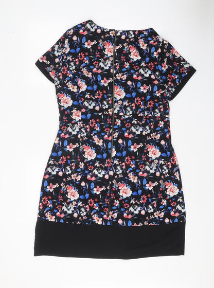 George Womens Black Floral Viscose Shift One Size Round Neck Zip